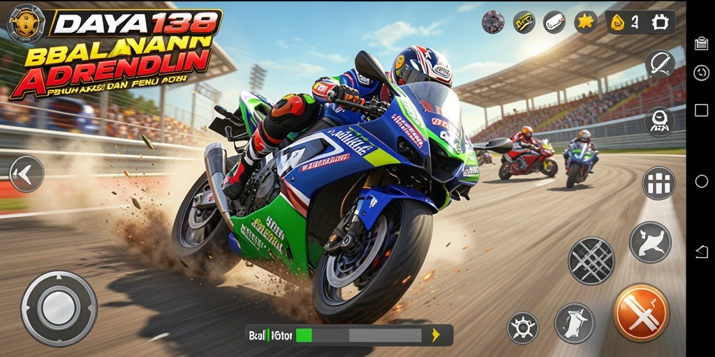 Tampilan utama game balap motor dengan antarmuka yang menarik.