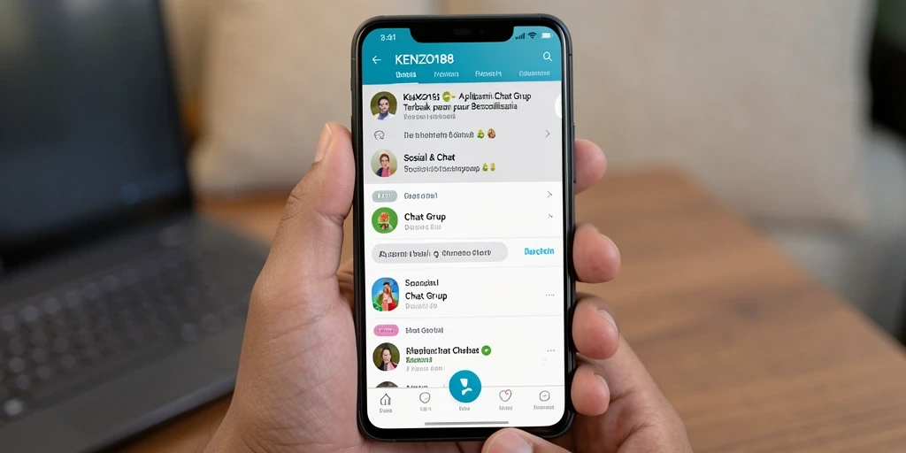 Antarmuka utama KENZO188 menampilkan fitur chat grup yang interaktif dan menarik.