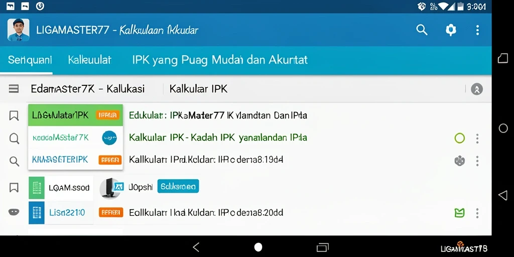 Tampilan antarmuka LIGAMASTER77 yang intuitif dan fungsi Kalkulator IPK.